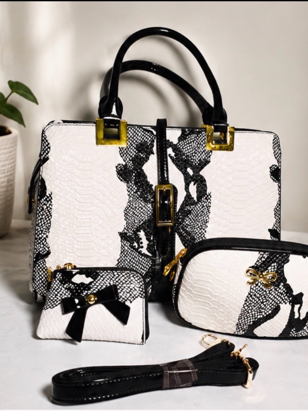 3pcs faux snake skin purse cross body pouch